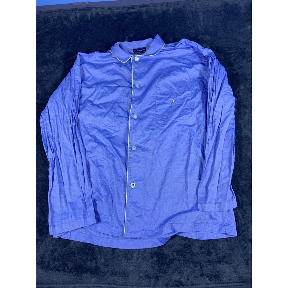 Polo Ralph Lauren Men Pajama Shirt XL Blue Cotton Button Up Sleep Top Piping